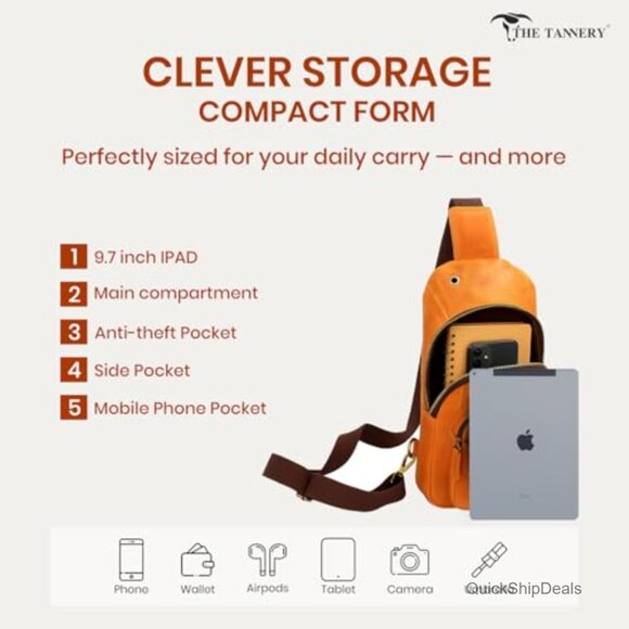 Buffalo Leather Travel Hiking Crossbody Backpack Adjustable Strap